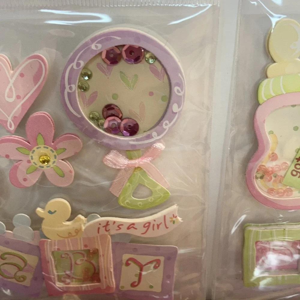Mark Richards Scrapbook Stickers Card Making Baby Girl Rattle Bottle Paper Craft